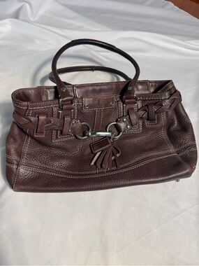 Vintage Y2K Coach Hampton Braided Pebble Leather Brown Nutmeg Shoulder Handbag